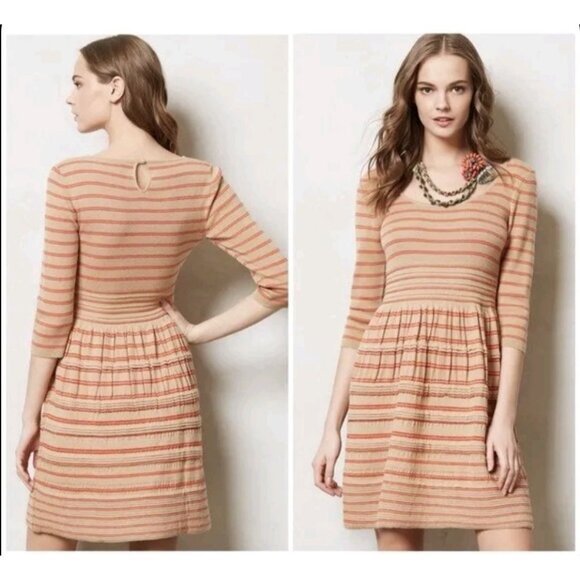 Anthropologie Y2K Wool Blend Sweater Dress Beige Orange Knit Dress S Womens - Picture 1 of 8